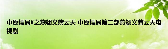 中原镖局ii之燕翎义薄云天 中原镖局第二部燕翎义薄云天电视剧_百城