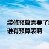 装修预算需要了解哪些知识 有哪个知道装修一般包括哪些 谁有预算表啊 