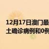 12月17日澳门最新疫情消息今天实时数据通报：新增0例本土确诊病例和0例无症状感染者