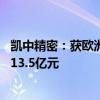 凯中精密：获欧洲某头部知名车企的项目定点 销售总金额约13.5亿元