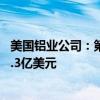 美国铝业公司：第二季度销售额初步数据为28.5亿美元至29.3亿美元