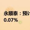 永顺泰：预计上半年净利润增长131.80%-200.07%