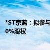 *ST京蓝：拟参与神鲁公司等四家公司合并预重整 取得其100%股权