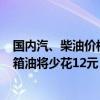 国内汽、柴油价格今晚每吨分别下调305元和290元 加满一箱油将少花12元