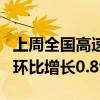 上周全国高速公路累计货车通行5249.1万辆，环比增长0.89%