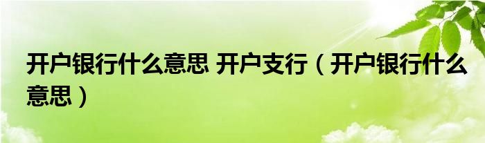 开户支行指的是什么意思（开户支行是啥意思）