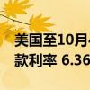 美国至10月4日当周MBA30年期固定抵押贷款利率 6.36%，前值6.14%