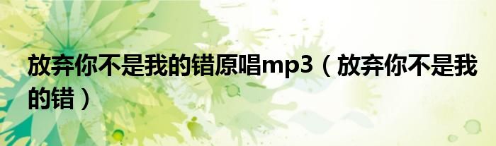 放弃你不是我的错歌曲视频（放弃我是你的错原唱歌曲mp3）