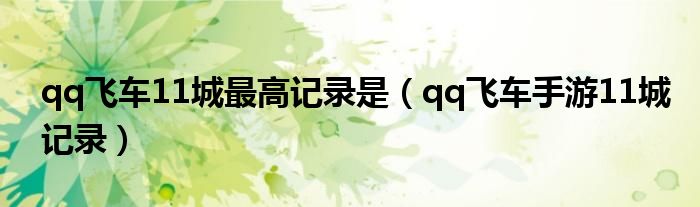 qq飞车手游11城最快纪录（qq飞车手游11城最高纪录）